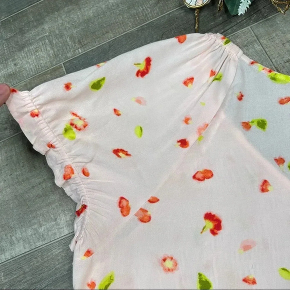 BP Nordstrom Pink Red Petal Patterned Smocked Short Sleeve Crop Top 1X - Picture 11 of 12